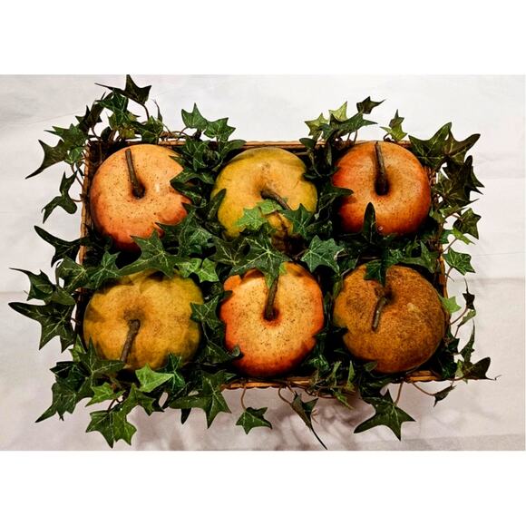 6 apples in a box, vines, home fall decor, wall, table  9x6x2 - Picture 1 of 4